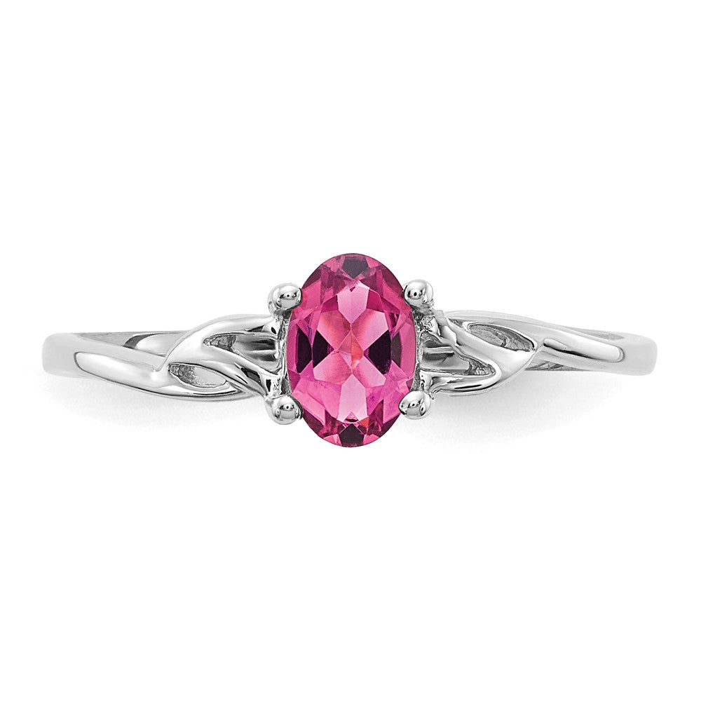 10k White Gold Polished Geniune Pink Tourmaline Birthstone Ring, Size: 7