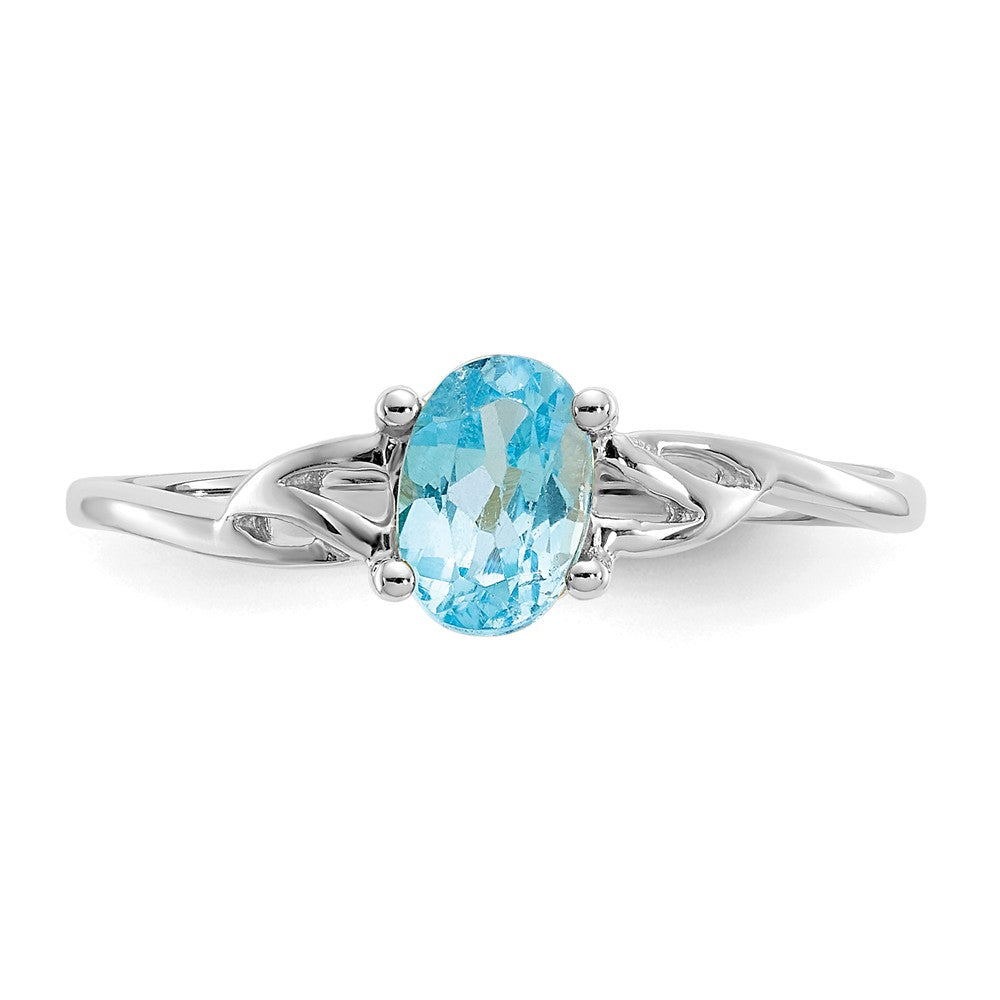 10k White Gold Polished Geniune Blue Topaz Birthstone Ring, Size: 7