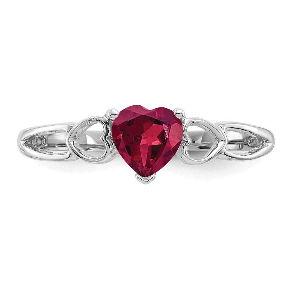10k White Gold Polished Geniune Ruby Birthstone Ring, Size: 6