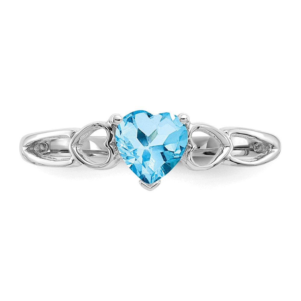 10k White Gold Polished Geniune Blue Topaz Birthstone Ring, Size: 6