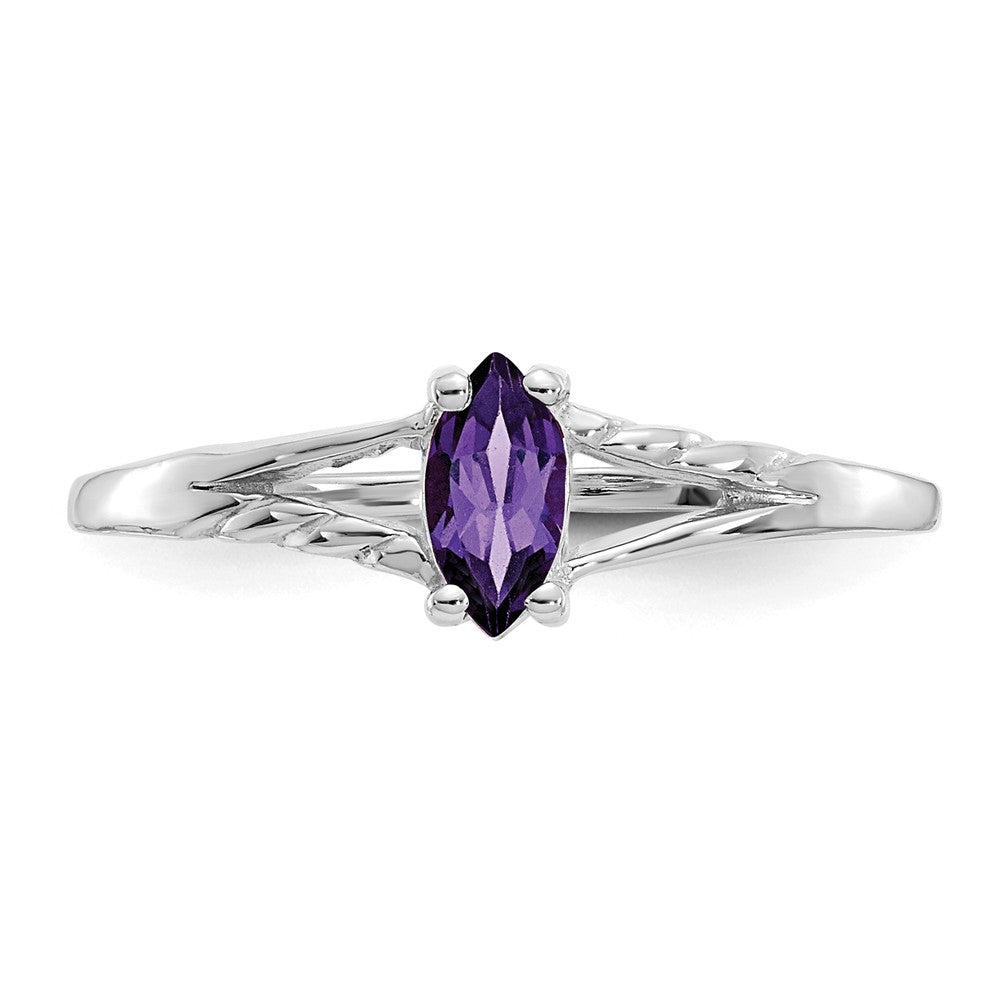 10k White Gold Polished Geniune Amethyst Birthstone Ring, Size: 6
