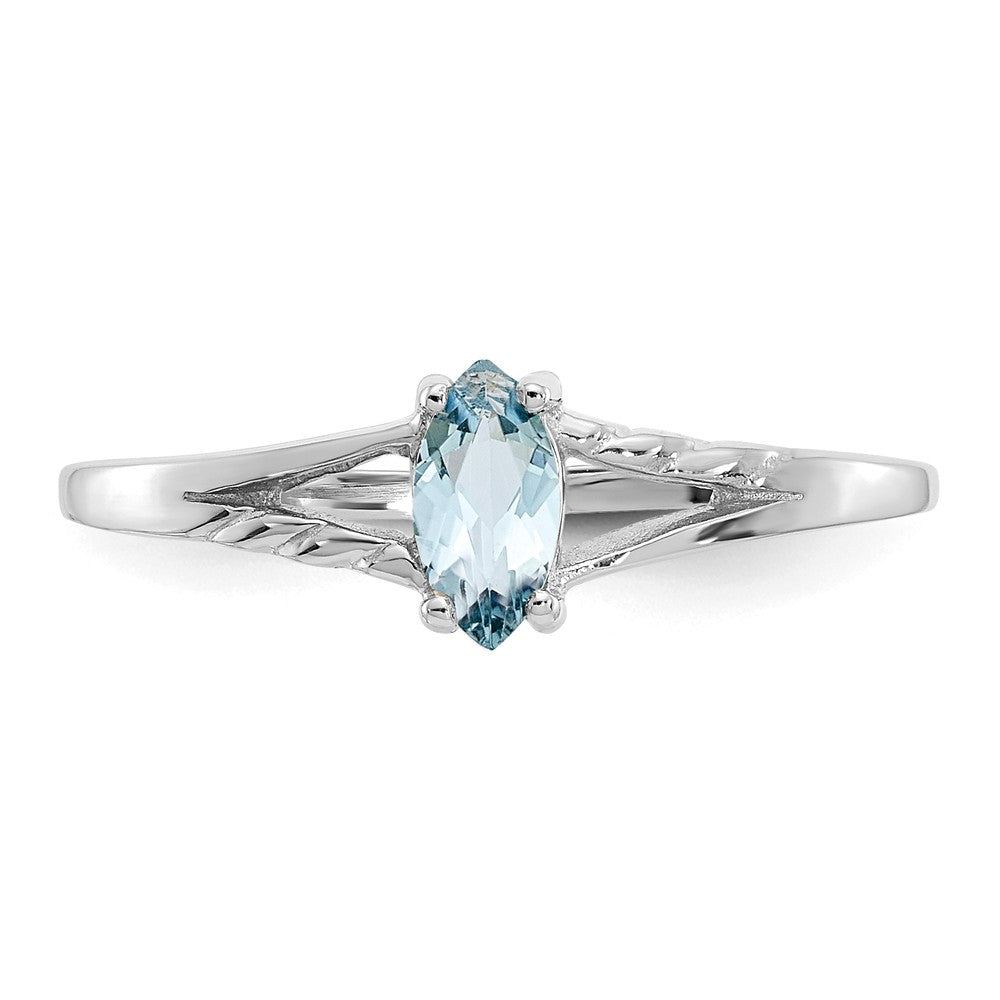 10k White Gold Polished Geniune Aquamarine Birthstone Ring, Size: 6