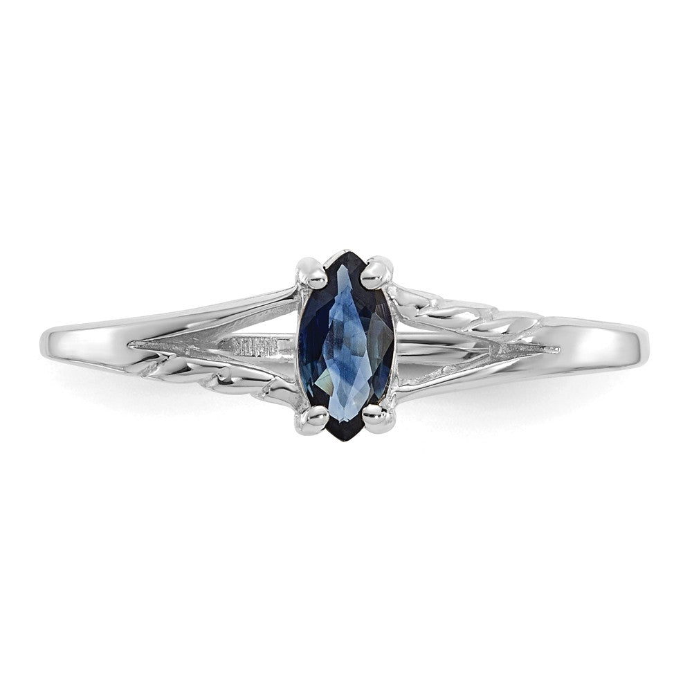 10k White Gold Polished Geniune Sapphire Birthstone Ring, Size: 6