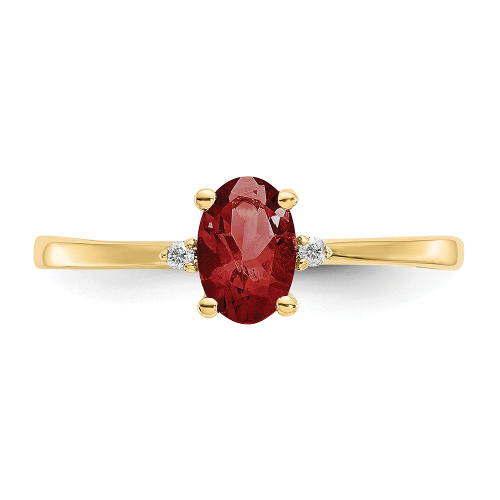 10k Yellow Gold Polished Geniune Diamond & Garnet Birthstone Ring, Size: 6