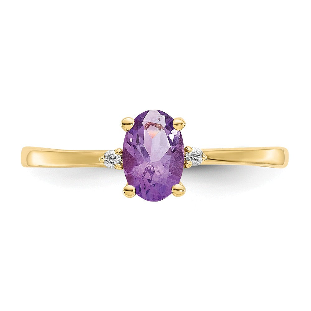 10k Yellow Gold Polished Geniune Diamond & Amethyst Birthstone Ring, Size: 6