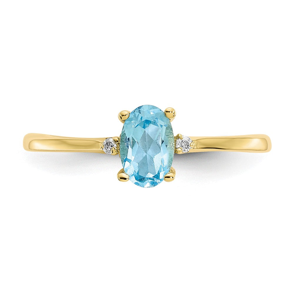 10k Yellow Gold Polished Geniune Diamond & Blue Topaz Birthstone Ring, Size: 6