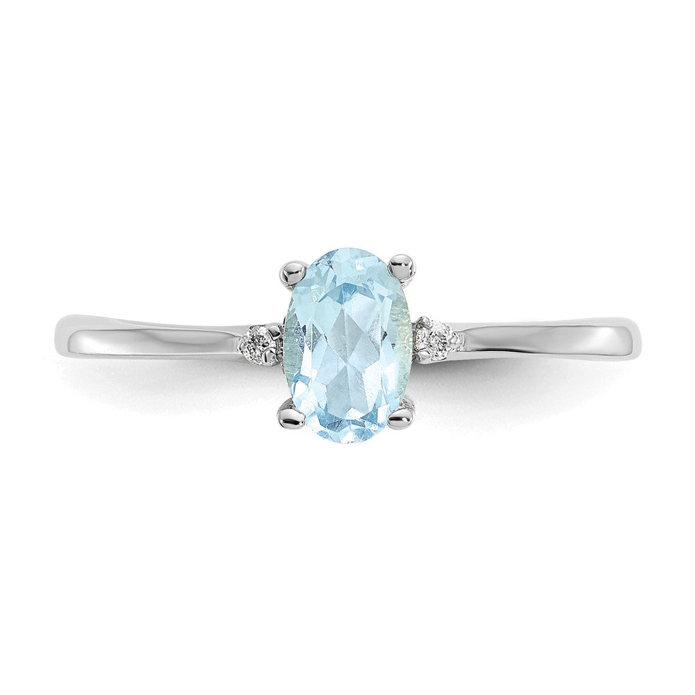 10k White Gold Polished Geniune Diamond & Aquamarine Birthstone Ring, Size: 6