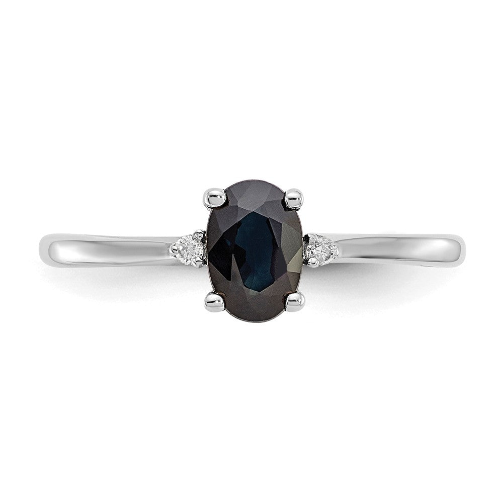 10k White Gold Polished Geniune Diamond & Sapphire Birthstone Ring, Size: 6