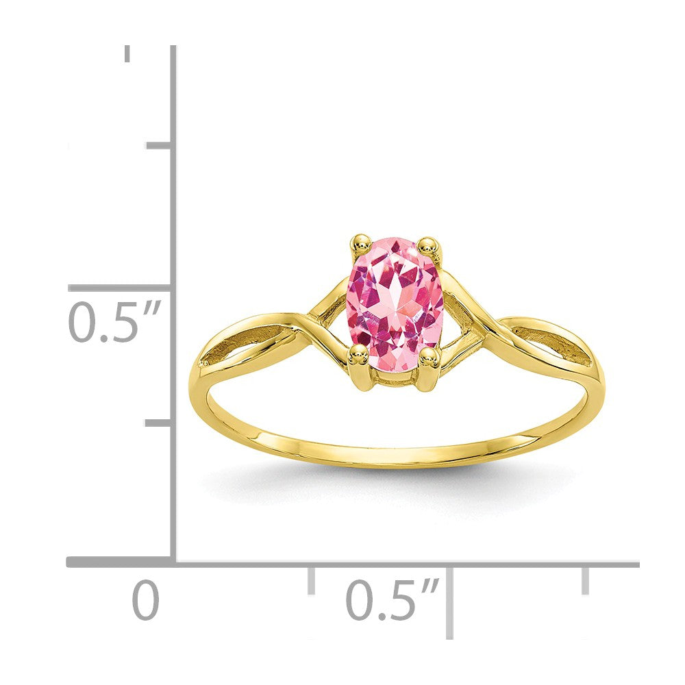 10k Yellow Gold Polished Geniune Pink Tourmaline Birthstone Ring, Size: 7
