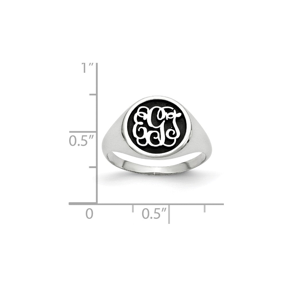10k White Gold Casted High Polished Antiqued or Sandblast Monogram Ring, Size: 7