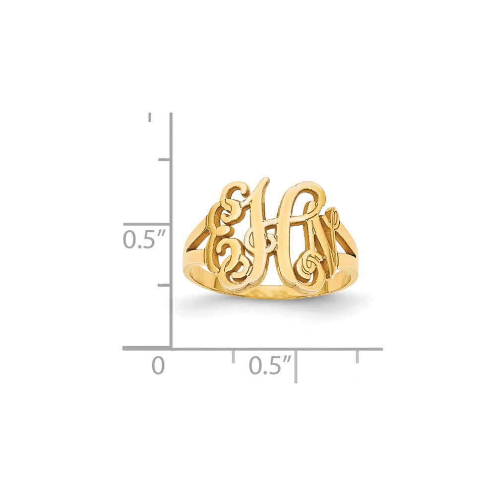 10k Yellow Gold Laser Polished Monogram Ring, Size: 7