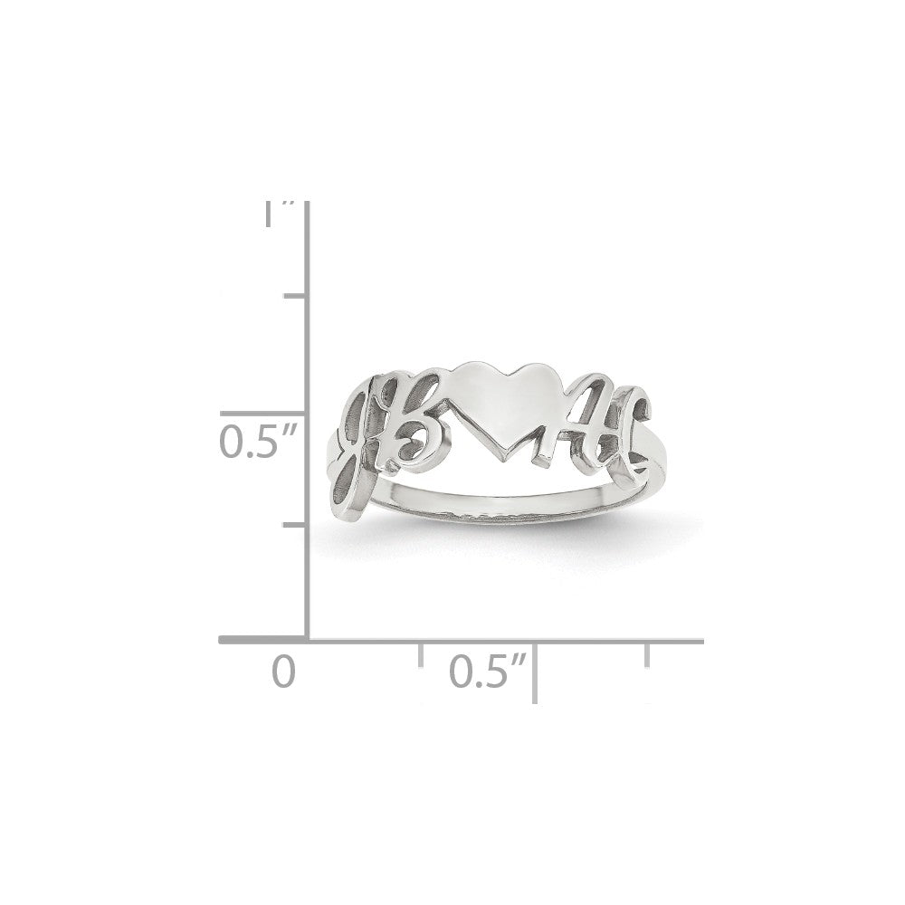 10k White Gold Laser Polished Couple's Initials And Heart Ring, Size: 7