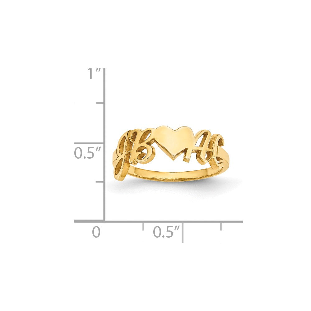 10k Yellow Gold Laser Polished Couple's Initials And Heart Ring, Size: 7