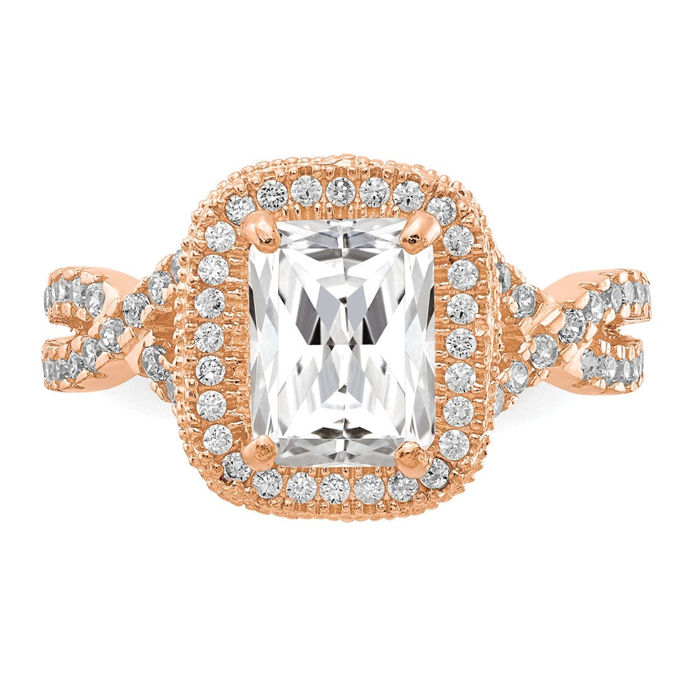10K Tiara Collection Rose Gold Polished CZ Ring, Size: 7