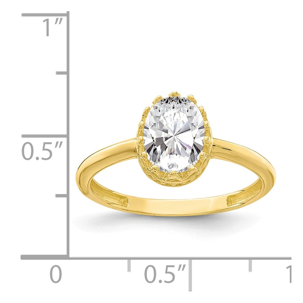 10k Yellow Gold Tiara Collection Polished Oval CZ Ring, Size: 7