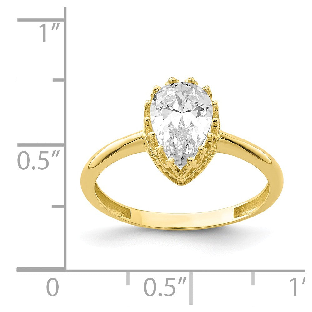 10k Yellow Gold Tiara Collection Polished Pear CZ Ring, Size: 7
