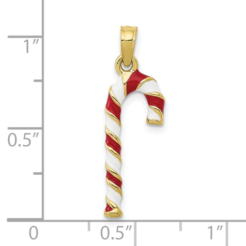 Million Charms 10K Yellow Gold Themed 3-D Enameled Candy Cane Pendant