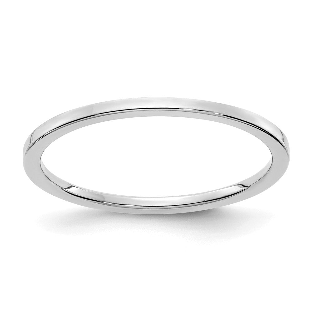 Alianza de boda apilable plana de oro blanco de 10 quilates, 1.2 mm, talla: 5.5