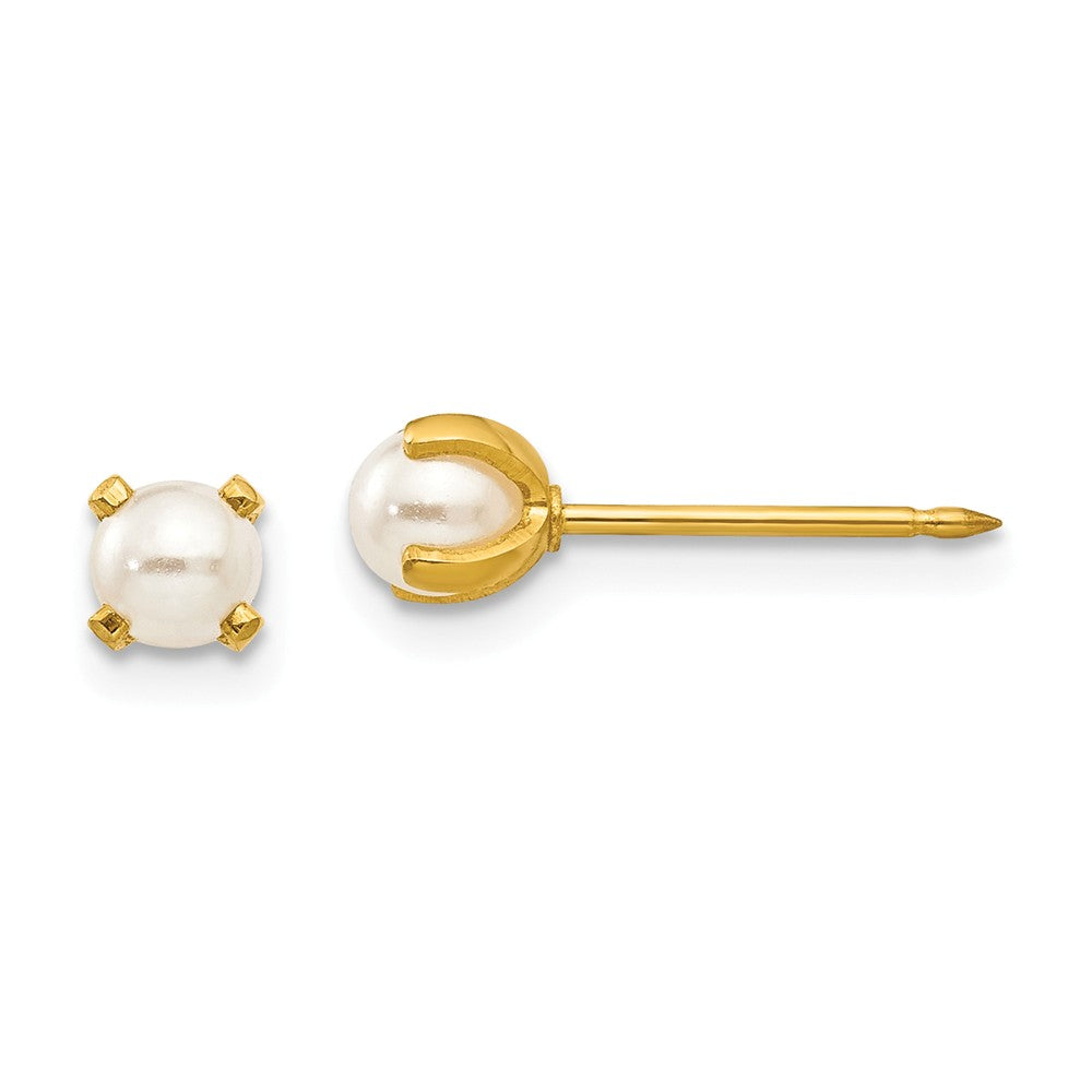 Inverness 24k Plated 4mm Simulated Pearl Earrings, 4mm x 4mm