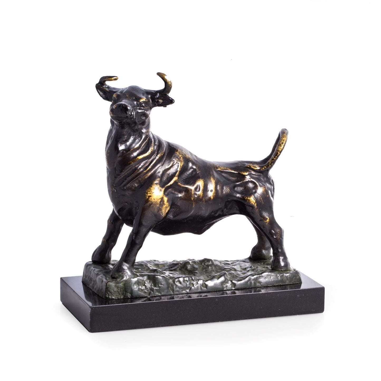 Occasion Gallery Bronze Color Cast Metal "Majestic" Bull Sculpture on Marble Base. 8.75 L x 4.25 W x 8.75 H in.