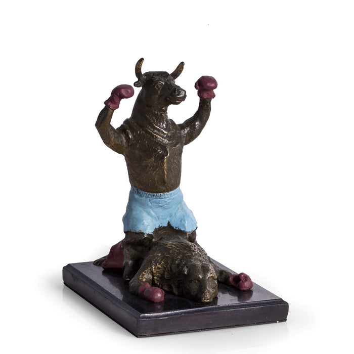 Occasion Gallery Gold Color "Knock-Out Bull" Sculpture on Marble Base. 5 L x 7 W x 8.25 H in.
