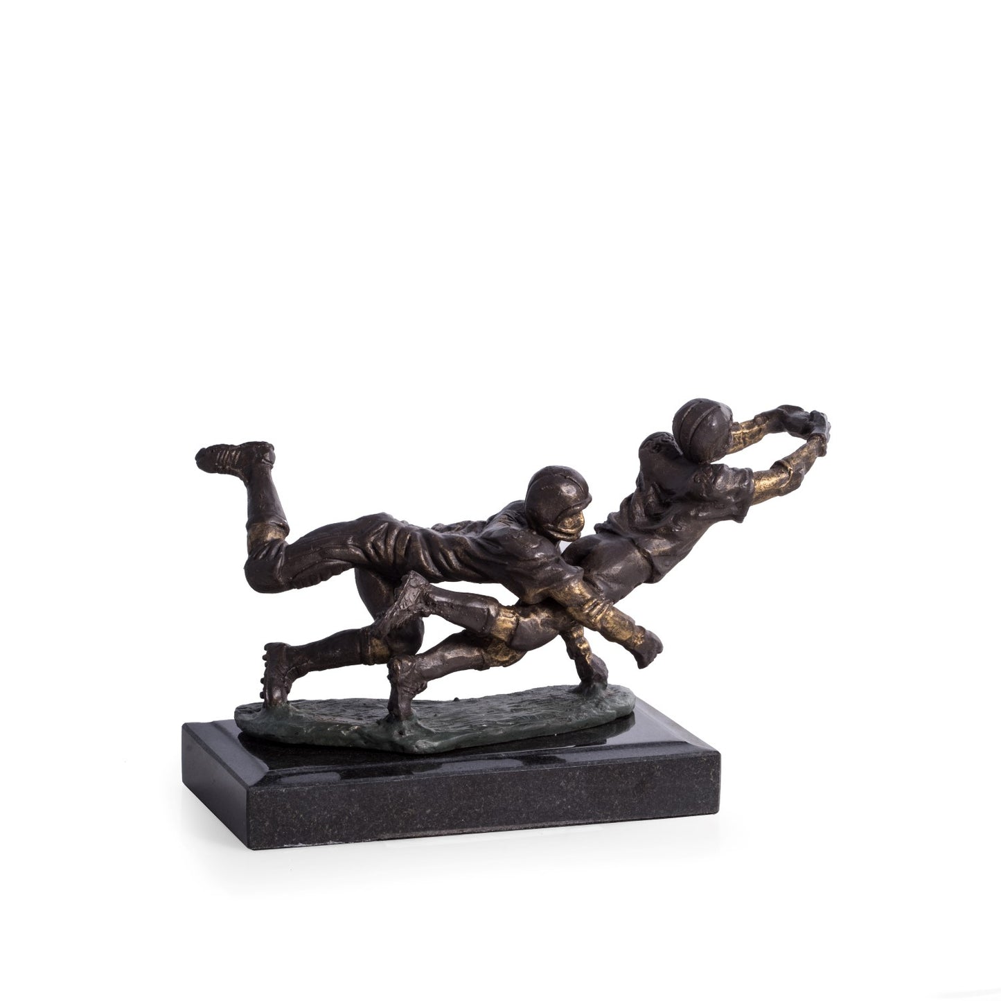 Occasion Gallery Black Color Bronze Football Players Sculpture on Marble Base. 9 L x 4.5 W x 5.25 H in.