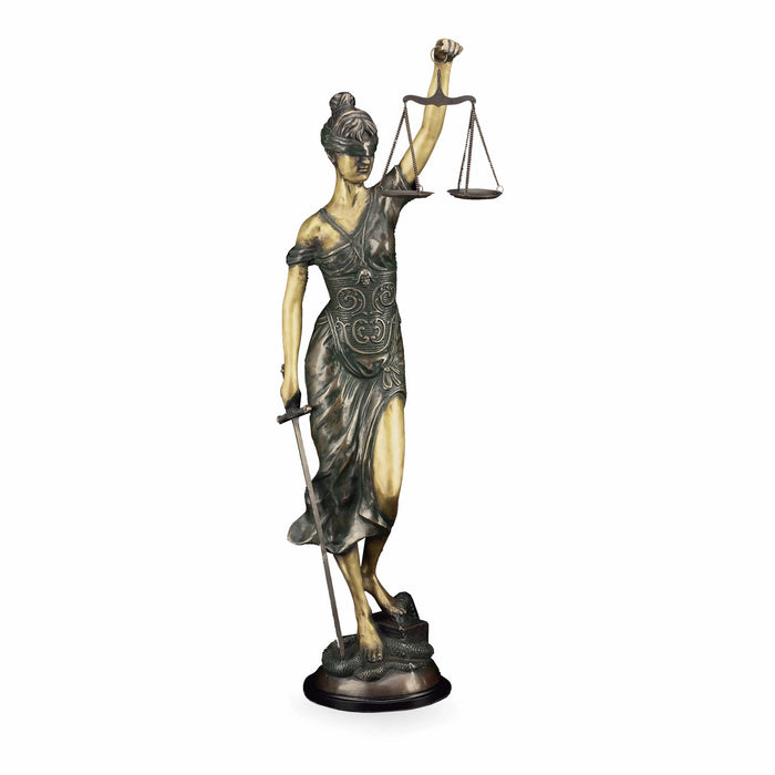 Occasion Gallery Black Color 39"  Lady Justice Statue with Bronzed Finish. 11 L x 11 W x 39 H in.