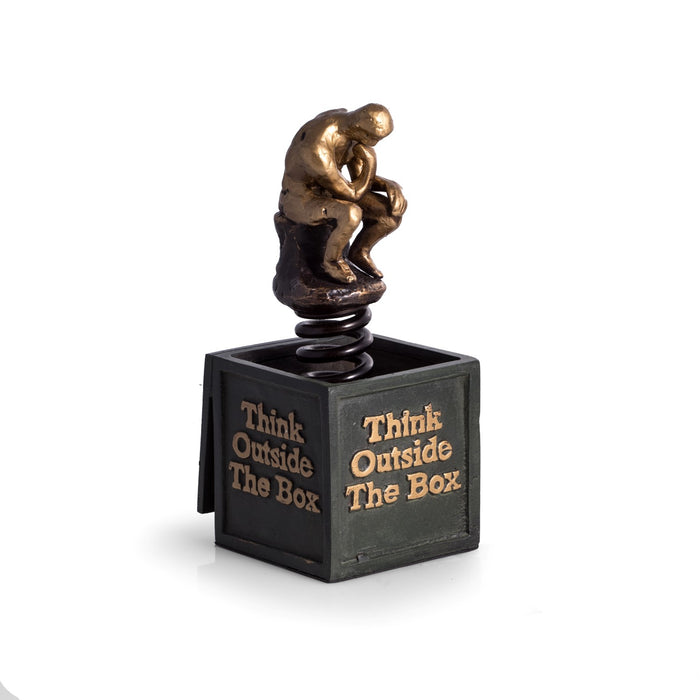 Occasion Gallery Gold/Black Color "Think Outside The Box" Bronzed Sculpture. 4.25 L x 3.25 W x 8.5 H in.
