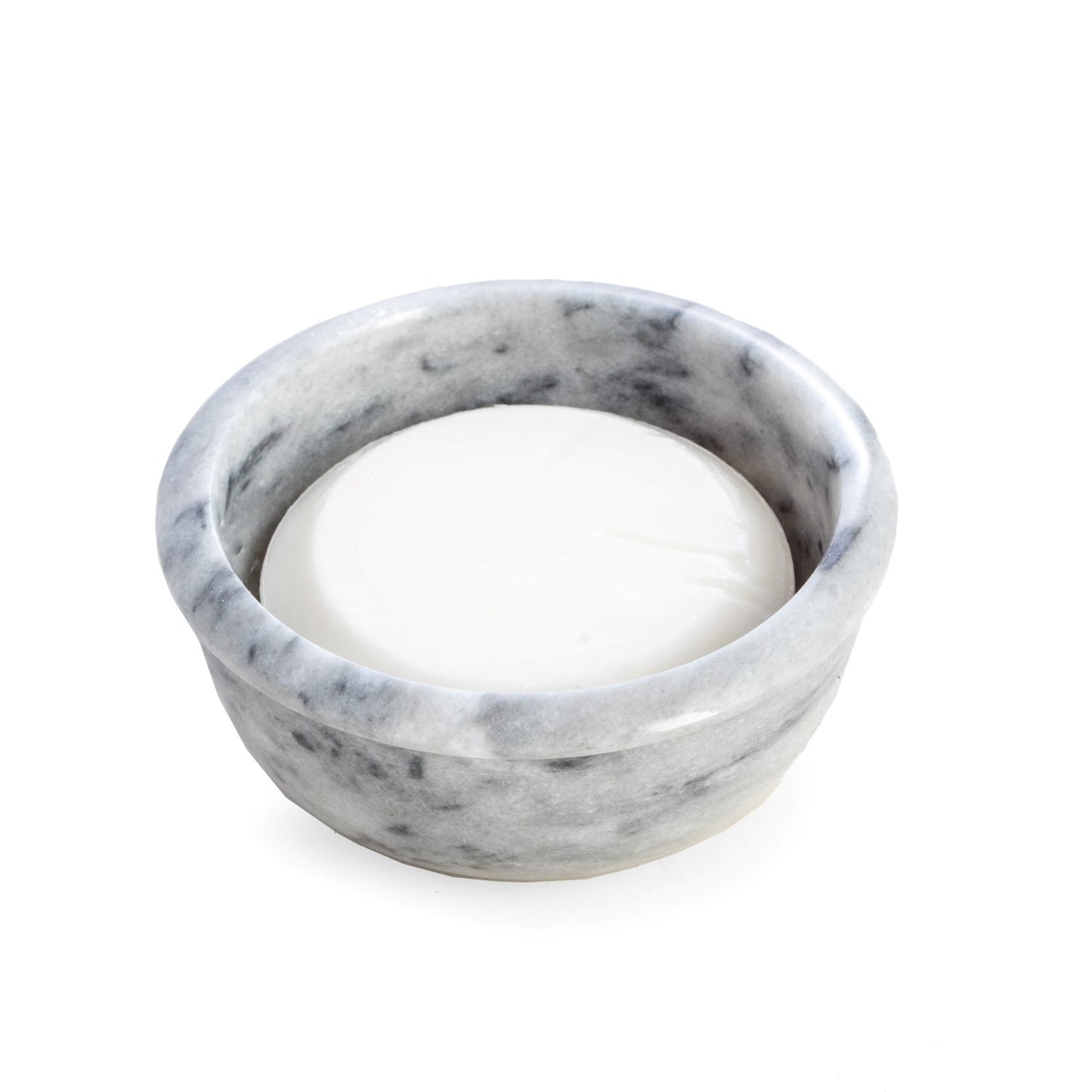 Occasion Gallery GRAY/ WHITE Color Solid Marble Shaving Bowl in Grey. Holds Standard Shave Soap. 3.25 L x W x 0.75 H in.