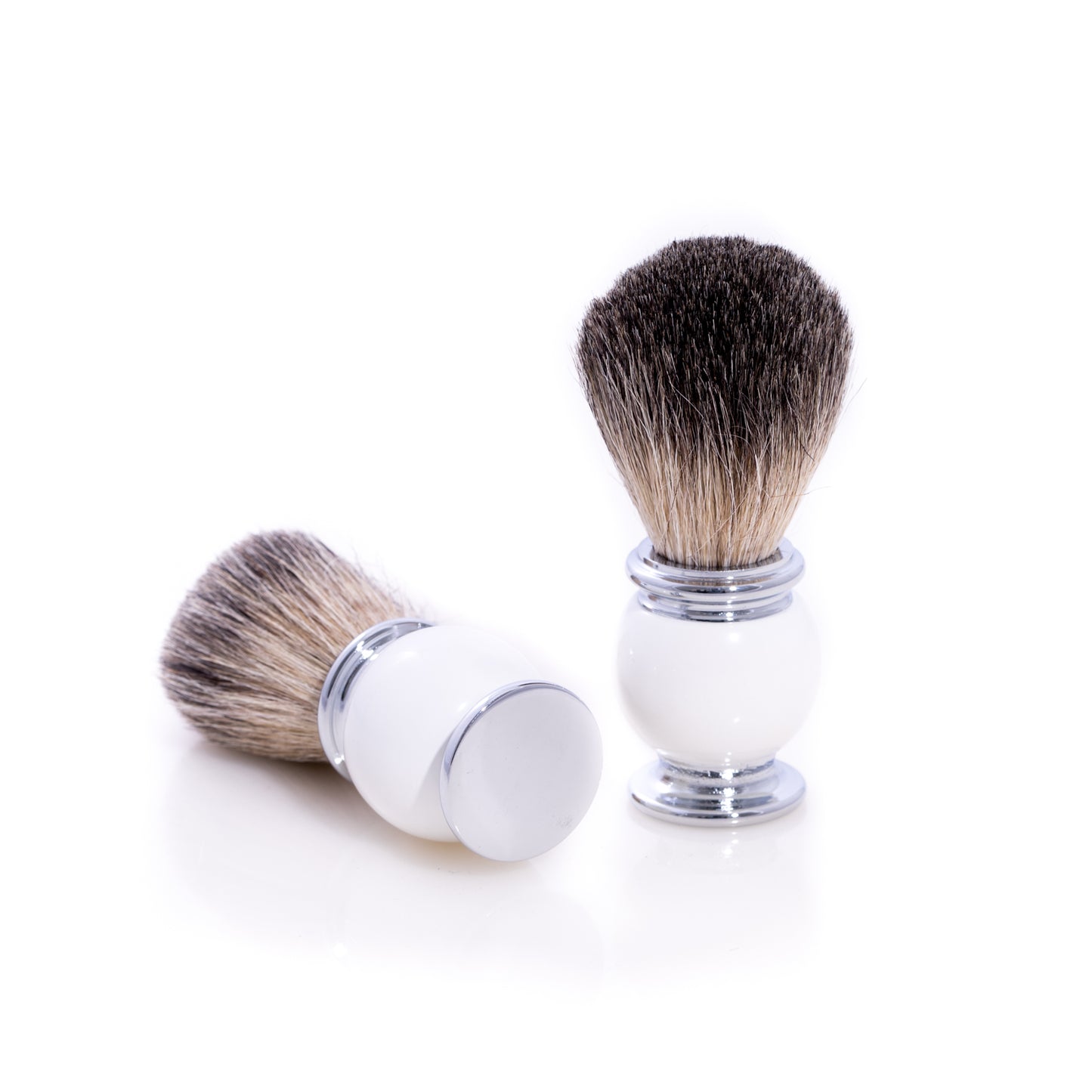 Occasion Gallery White Color Pure Badger Shaving Brush with White Enamel Handle and Chrome Accents. 1.5 L x 1.5 W x 4 H in.