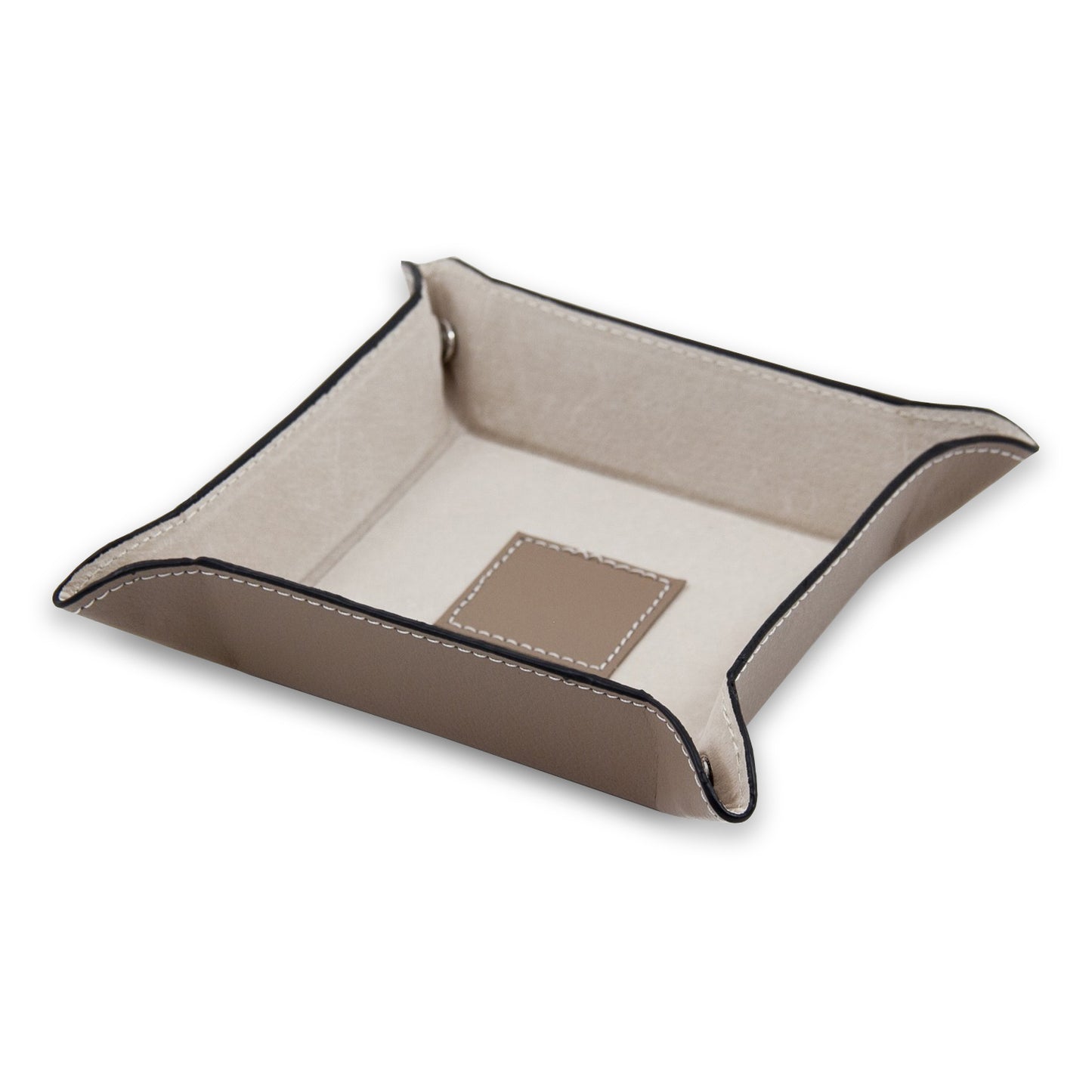Occasion Gallery Taupe Color Taupe Leather Snap Valet with Pig Skin Leather Lining. 5 L x 5 W x 1.5 H in.