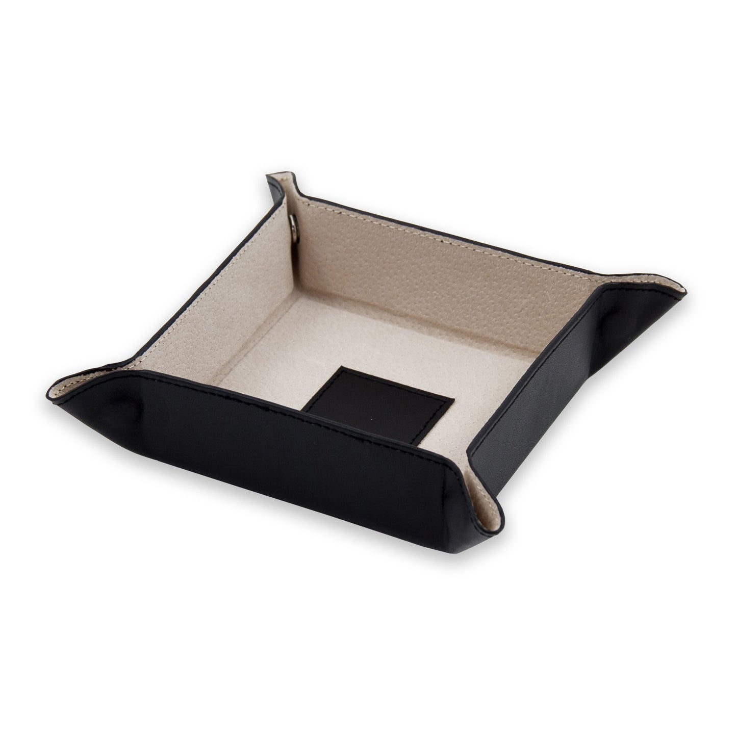 Occasion Gallery Black Color Black Leather Snap Valet with Pig Skin Leather Lining. 5 L x 5 W x 1.5 H in.