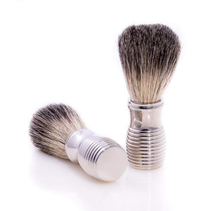 Occasion Gallery Silver Color Pure Badger Shaving Brush with Chrome Handle. 1.15 L x 1.5 W x 4.25 H in.