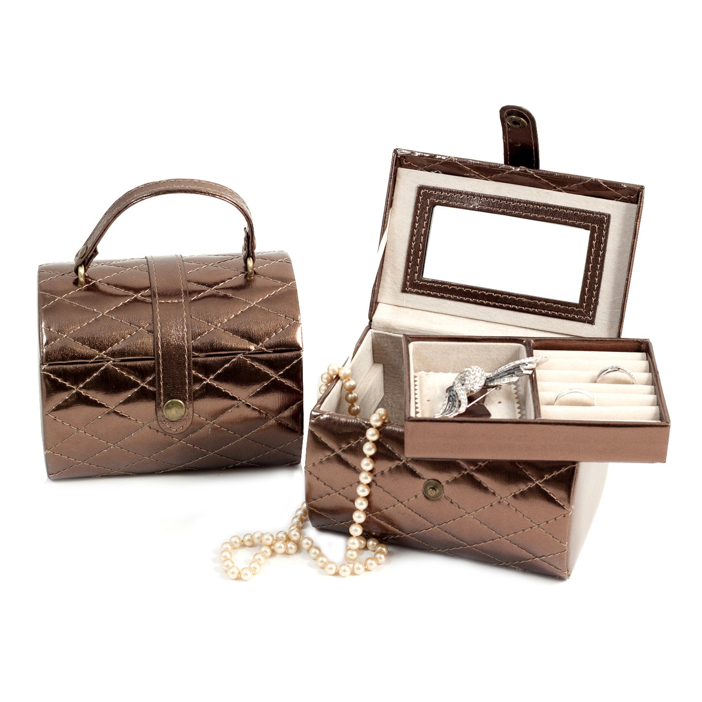 Occasion Gallery Bronze Color Bronze Leatherette "Sweet 16" Jewelry Box with Removable Tray, Mirror and Snap Closure. 5.75 L x 4.75 W x 4.5 H in.