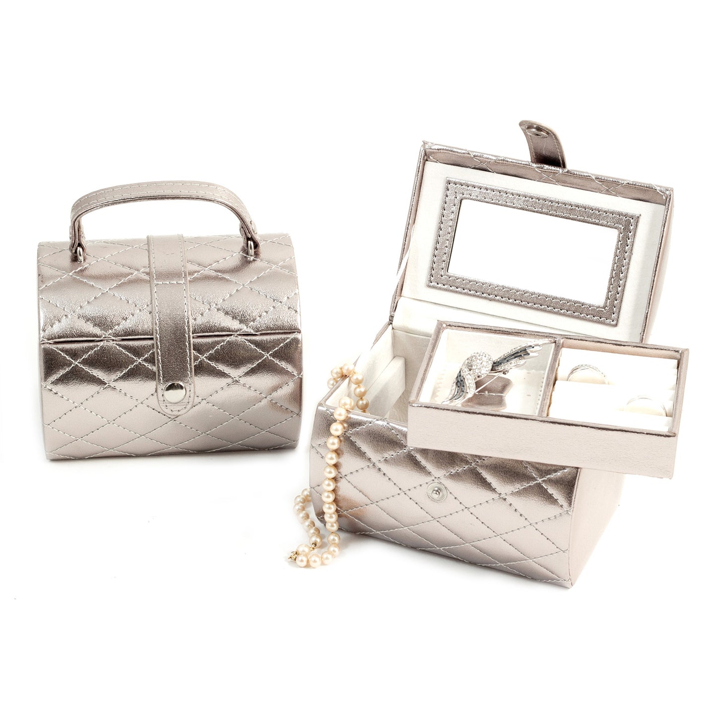 Occasion Gallery Silver Color Silver Leatherette "Sweet 16" Jewelry Box with Removable Tray, Mirror and Snap Closure. 5.75 L x 4.75 W x 4.5 H in.