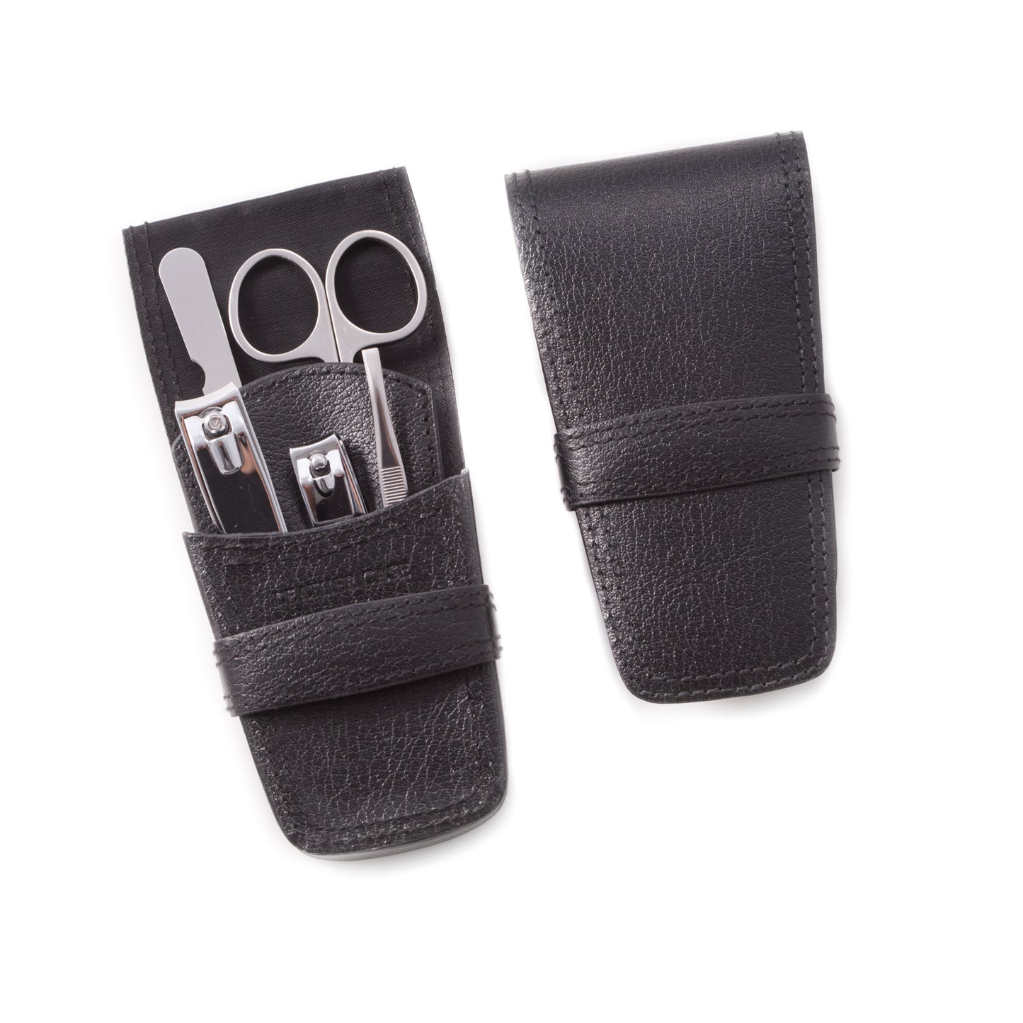 Occasion Gallery Black Color 5 Pieces Manicure Set with Large & Small Clippers, Tweezers, File and Small Scissors in Black Leather Case. 2.5 L x 4.5 W x 1 H in.