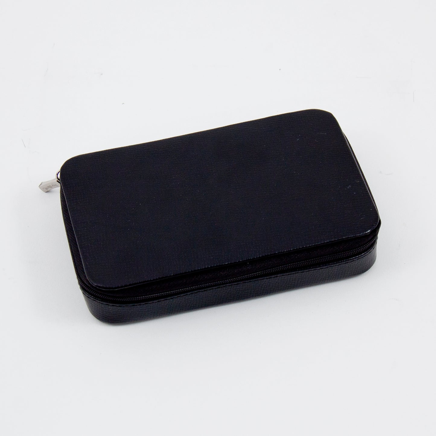 Occasion Gallery Black Color Black Leather Multi Compartment Jewelry Box with Zippered Closure. 7 L x 4.25 W x 1.5 H in.