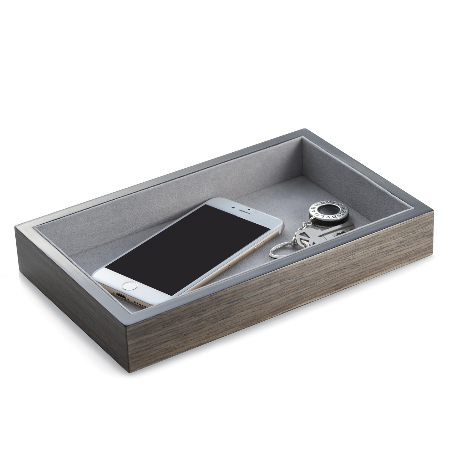 Occasion Gallery Gray Color Lacquered "Ash" Wood Open Face Valet Tray. 9.5 L x 6 W x 1.5 H in.