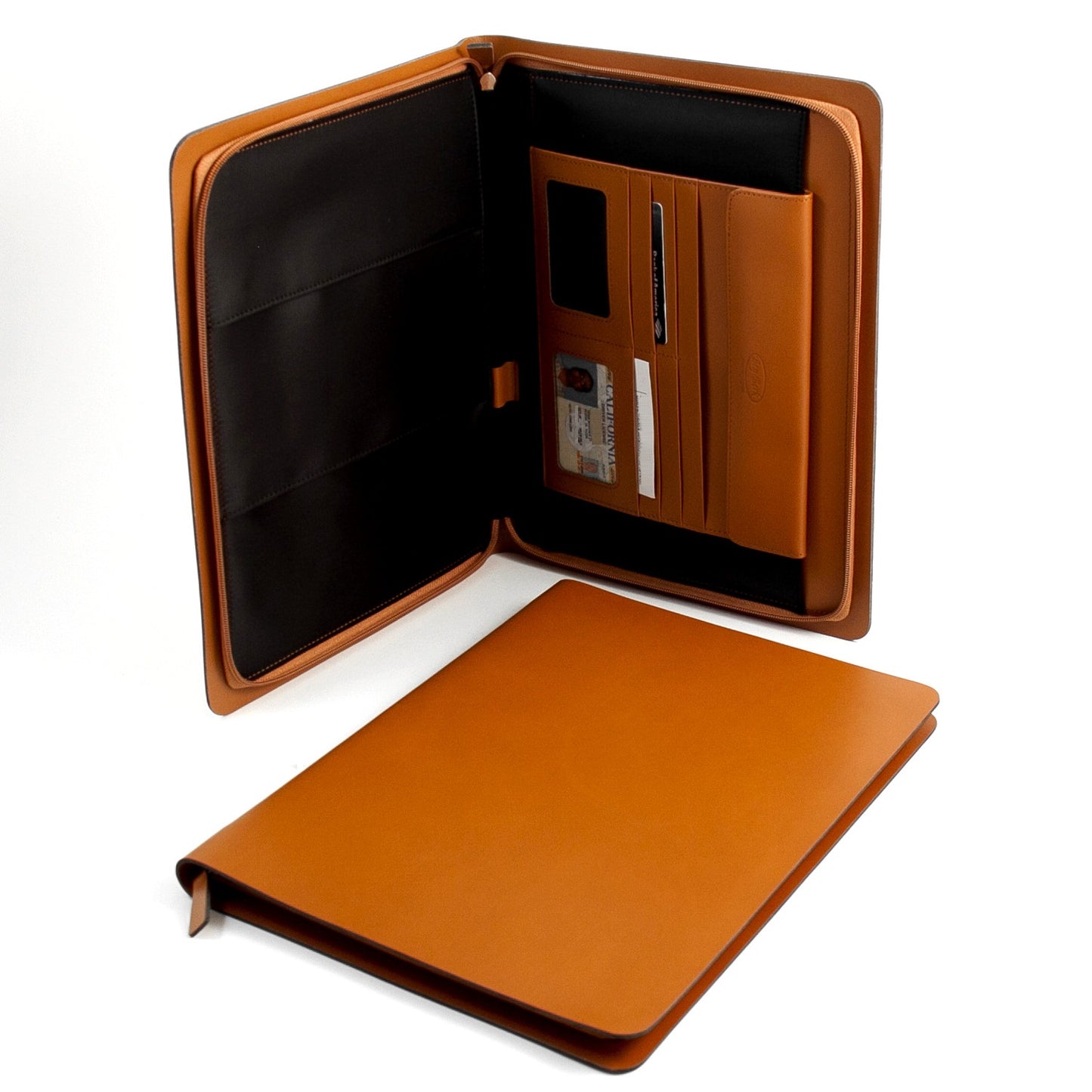 Occasion Gallery Saddle Color Saddle Leather Portfolio with Multi Compartments and Zipper Closure. 10 L x 1 W x 13.5 H in.