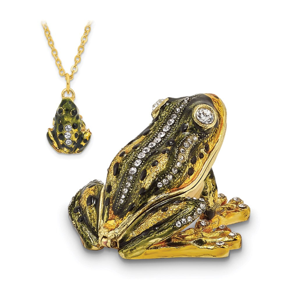 Jere Luxury Giftware, Bejeweled JUMPIN' FROG FLASH Green Frog Trinket Box with Matching Pendant Trinket Box & Keepsake Container Collectible Gift by Jere Luxury Giftware