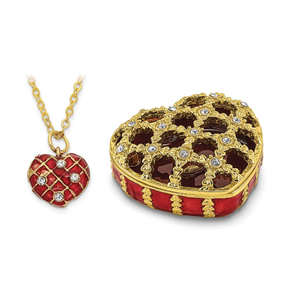 Jere Luxury Giftware, Bejeweled PEEK-A-BOO Decorative Heart Trinket Box with Matching Pendant Trinket Box & Keepsake Container Collectible Gift by Jere Luxury Giftware