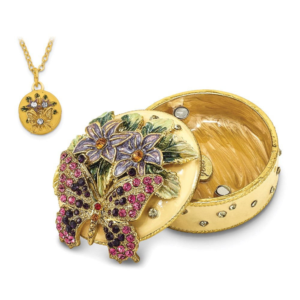 Jere Luxury Giftware, Bejeweled FLORIAN Butterfly & Floral Box Trinket Box with Matching Pendant Trinket Box & Keepsake Container Collectible Gift by Jere Luxury Giftware