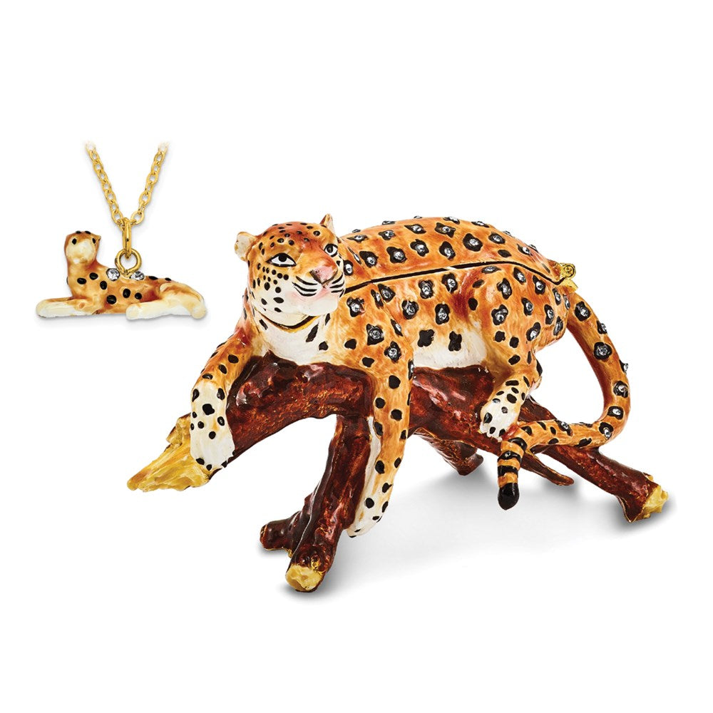 Jere Luxury Giftware, Bejeweled LEOPOLD Leopard on Branch Trinket Box with Matching Pendant Trinket Box & Keepsake Container Collectible Gift by Jere Luxury Giftware