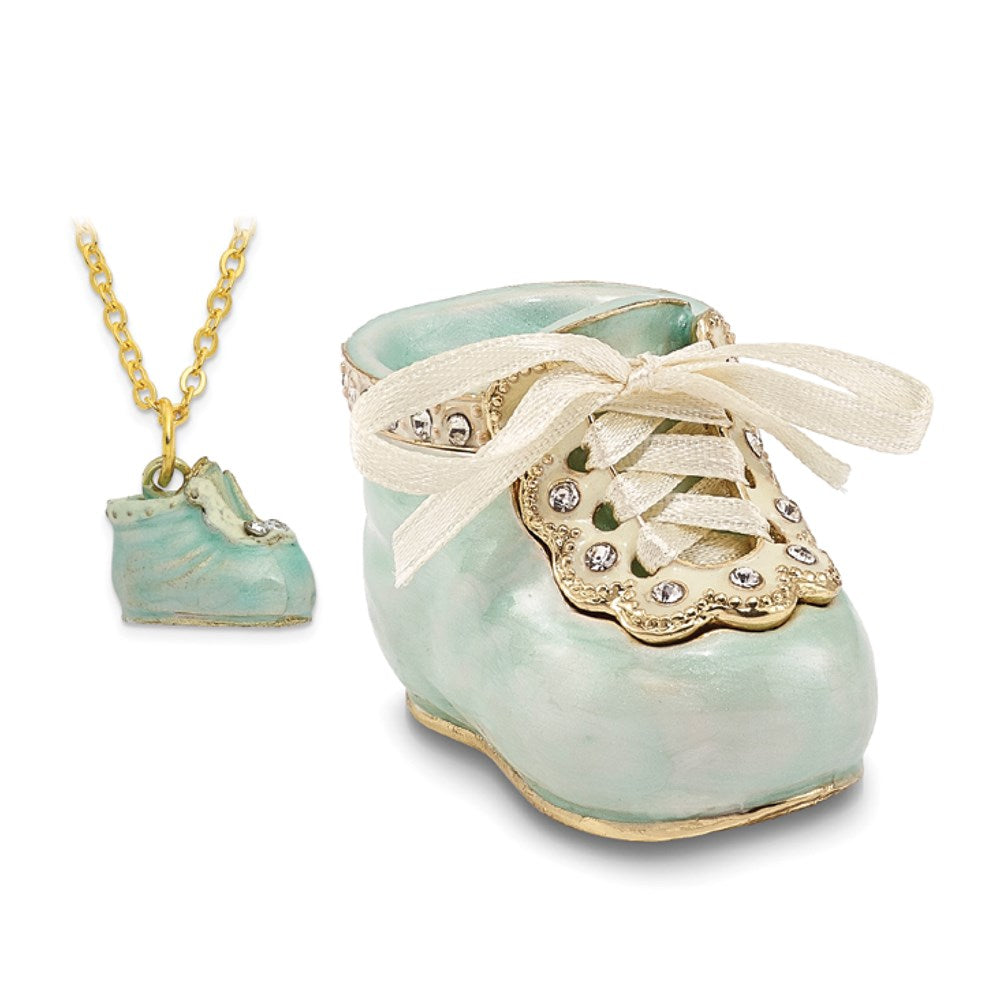 Jere Luxury Giftware, Bejeweled IT'S A BOY Blue Baby Bootie Trinket Box with Matching Pendant Trinket Box & Keepsake Container Collectible Gift by Jere Luxury Giftware