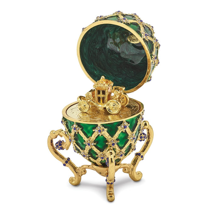 Jere Luxury Giftware, Bejeweled ROYAL COACH w/Ring Holder & Coach Inside Egg with Matching Pendant