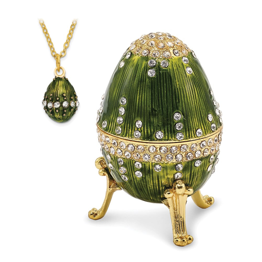 Jere Luxury Giftware, Bejeweled REGAL GREEN (Plays Swan Lake) Musical Egg with Matching Pendant Trinket Box & Keepsake Container Collectible Gift by Jere Luxury Giftware