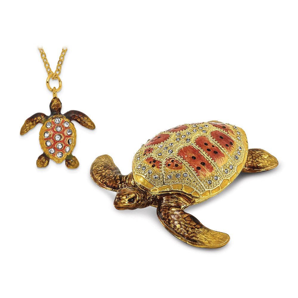 Jere Luxury Giftware, Bejeweled PALM BEACH Loggerhead Sea Turtle Trinket Box with Matching Pendant Trinket Box & Keepsake Container Collectible Gift by Jere Luxury Giftware