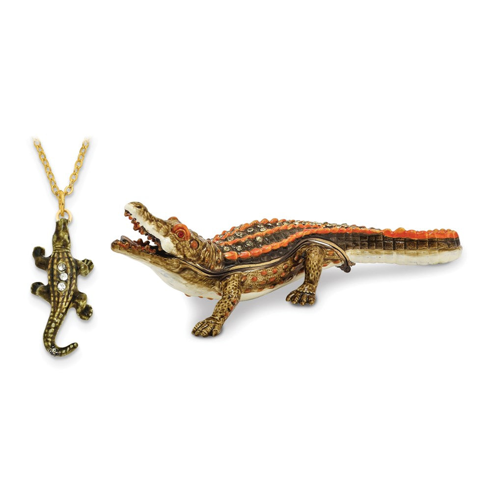 Jere Luxury Giftware, Bejeweled ALLIE Alligator Trinket Box with Matching Pendant Trinket Box & Keepsake Container Collectible Gift by Jere Luxury Giftware