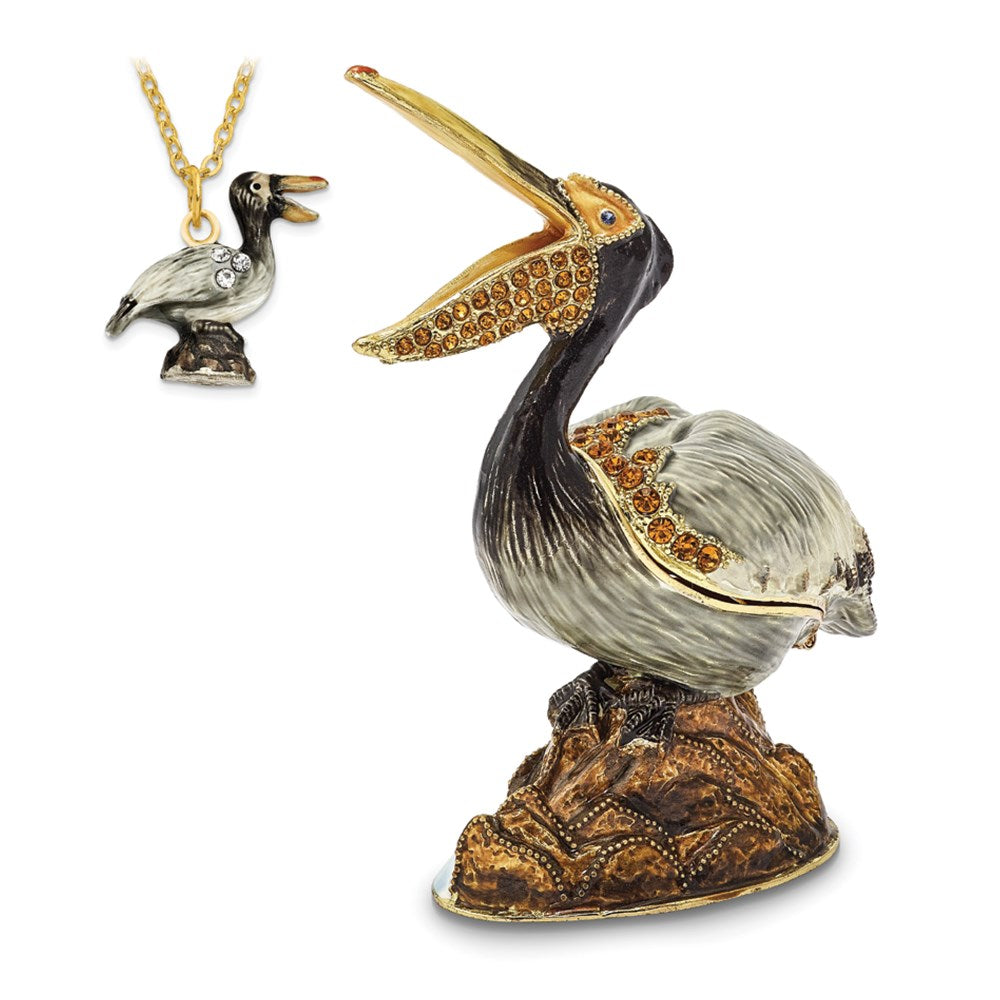 Jere Luxury Giftware, Bejeweled PATSY Pelican on Rocks Trinket Box with Matching Pendant Trinket Box & Keepsake Container Collectible Gift by Jere Luxury Giftware