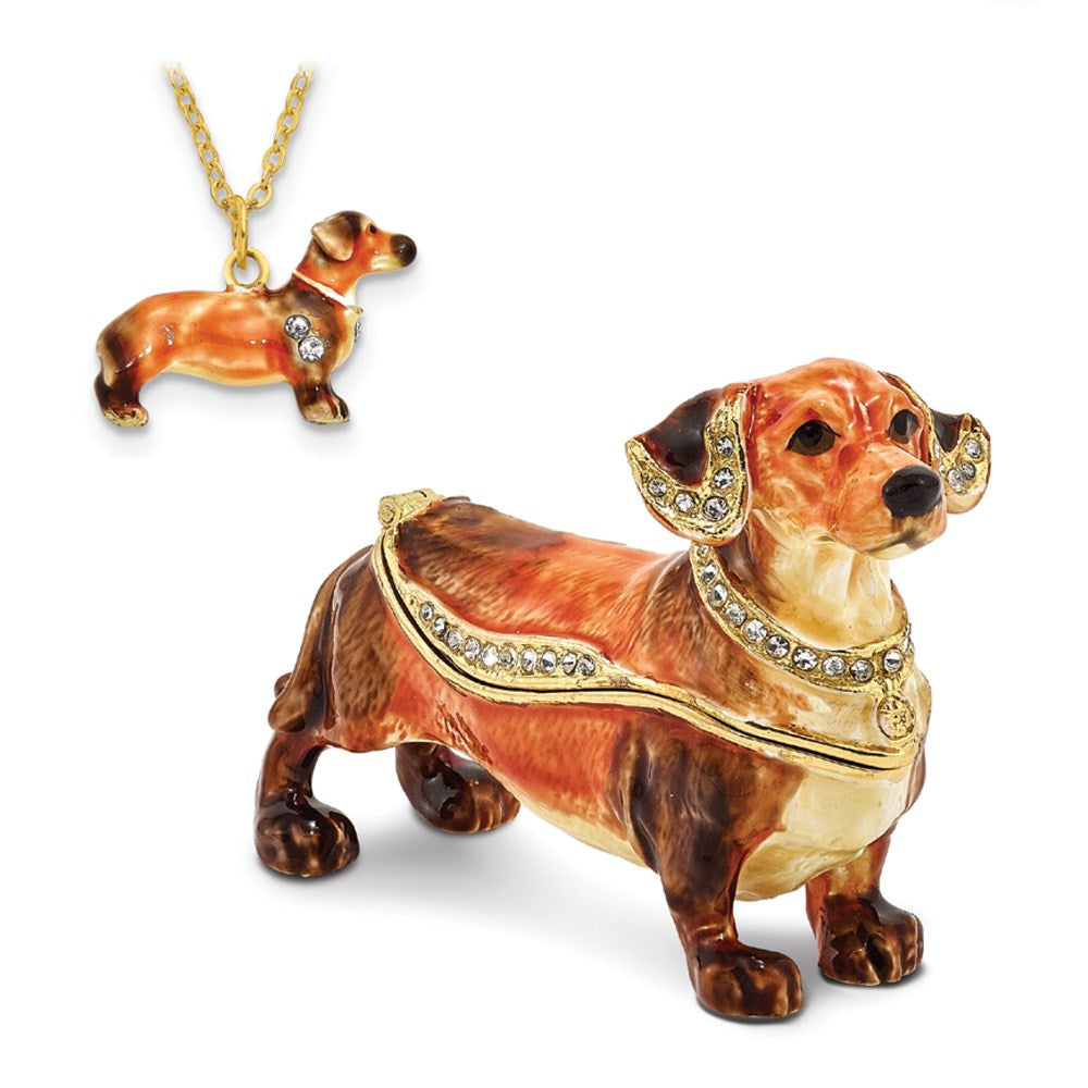 Jere Luxury Giftware, Bejeweled OSCAR Dachshund Trinket Box with Matching Pendant Trinket Box & Keepsake Container Collectible Gift by Jere Luxury Giftware